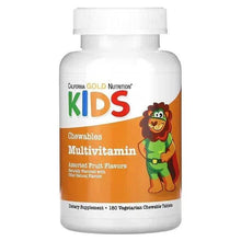 Children's chewable multivitamin bottle, Kids assorted fruit flavor label