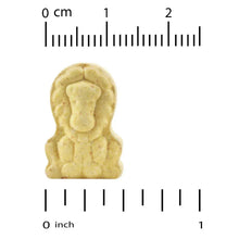 Chewable multivitamin tablet, tan bear-shaped piece with size scale