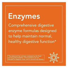Orange enzyme supplement card with 'Enzymes' heading and digestive support text