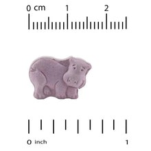 Purple elephant-shaped chewable tablet with 0 inch and 1 inch ruler