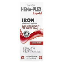 Hema-Plex Iron liquid supplement, mixed berry flavor, 8.5 fl oz bottle label