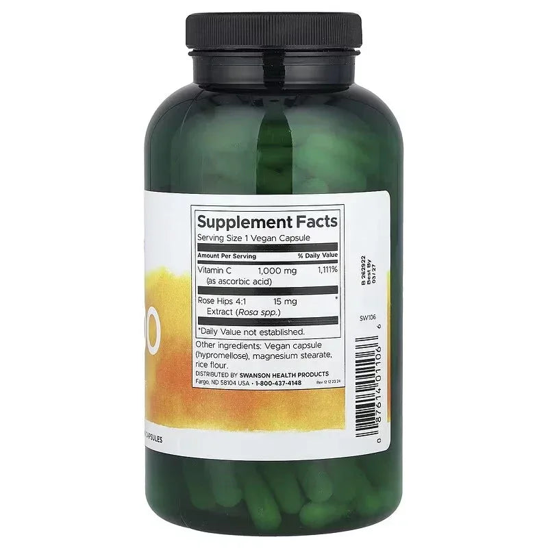 Swanson, C-1000, Vitamin C With Rose Hips, 250 Vegan Capsules - Mumzar