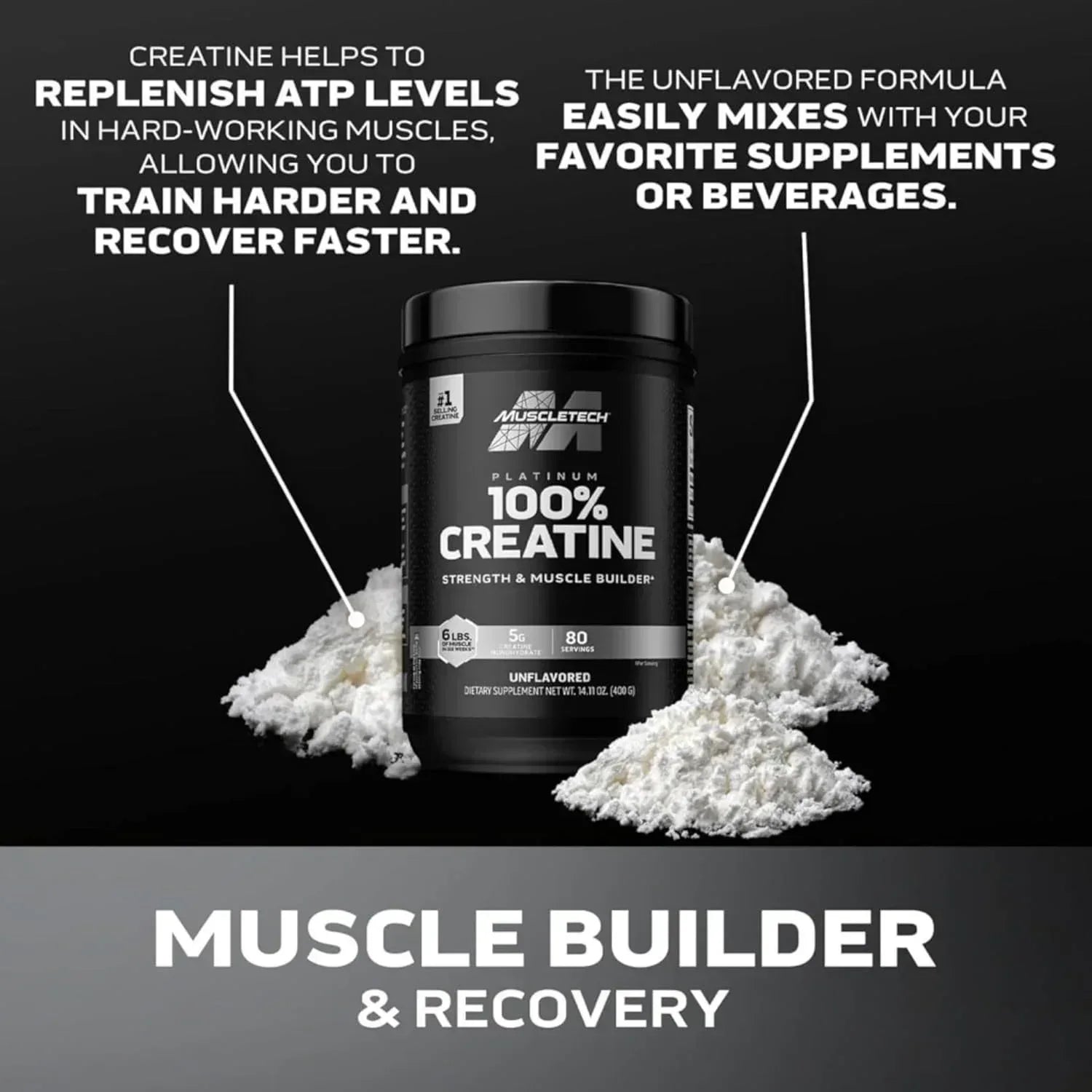 MuscleTech Platinum 100% Creatine Monohydrate Powder Pure Micronized Muscle Recovery, Helps Increase Muscle Power, Boost Strength and Enhance Performance for Men & Women, Unflavored 400 grams - Mumzar