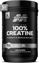 Creatine monohydrate powder tub, black MuscleTech Platinum label, 5 g serving