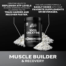 Creatine monohydrate powder tub with white powder and MuscleTech Platinum branding
