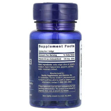 Life Extension Vitamin D3 125 mcg supplement bottle, Supplement Facts back label