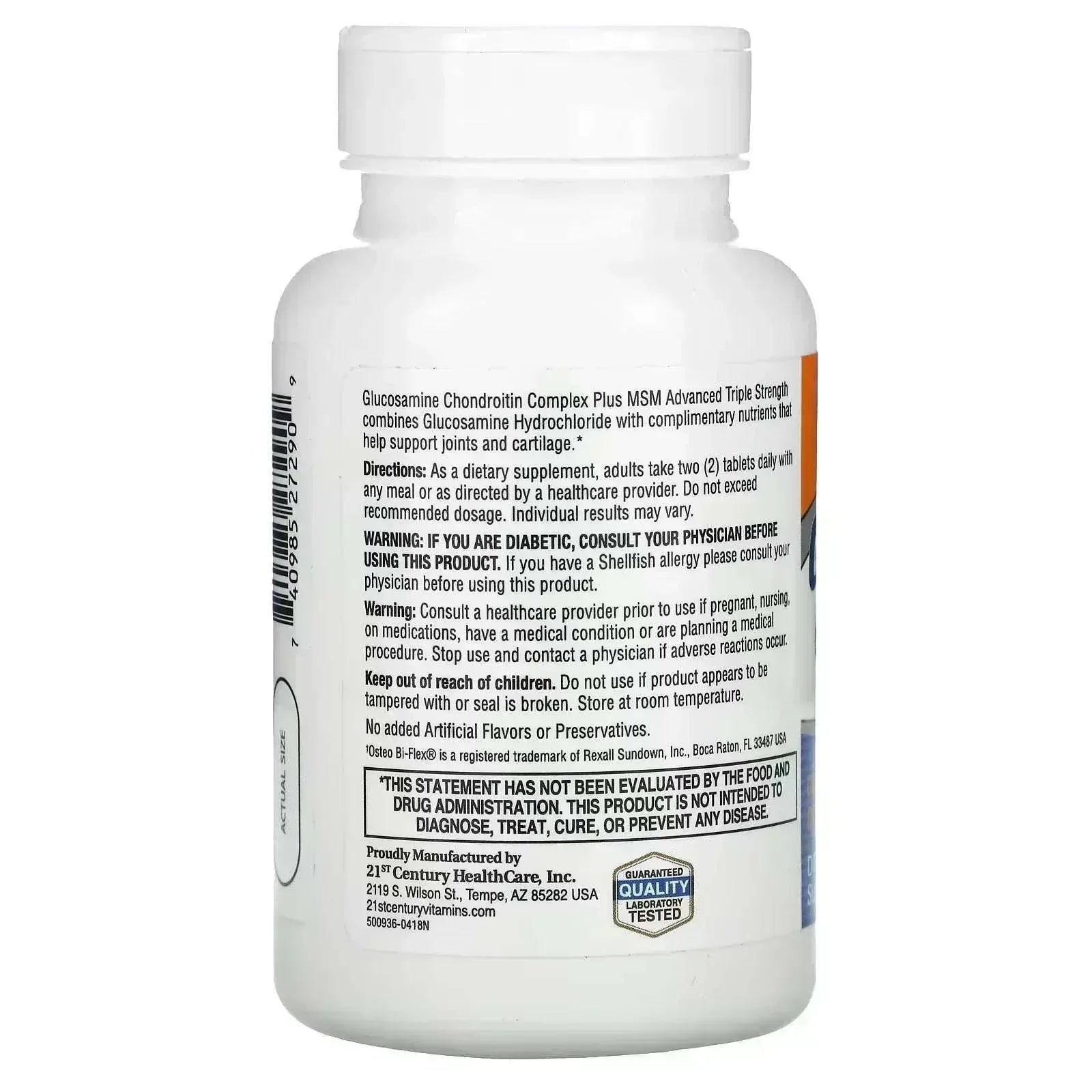 21st Century Glucosamine Chondroitin Plus MSM – Advanced Triple Strength, 80 Tablets - Mumzar