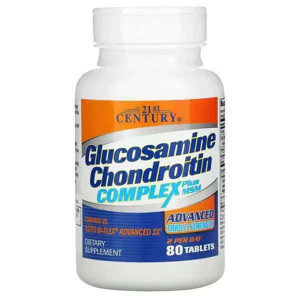 21st Century Glucosamine Chondroitin Plus MSM – Advanced Triple Strength, 80 Tablets - Mumzar