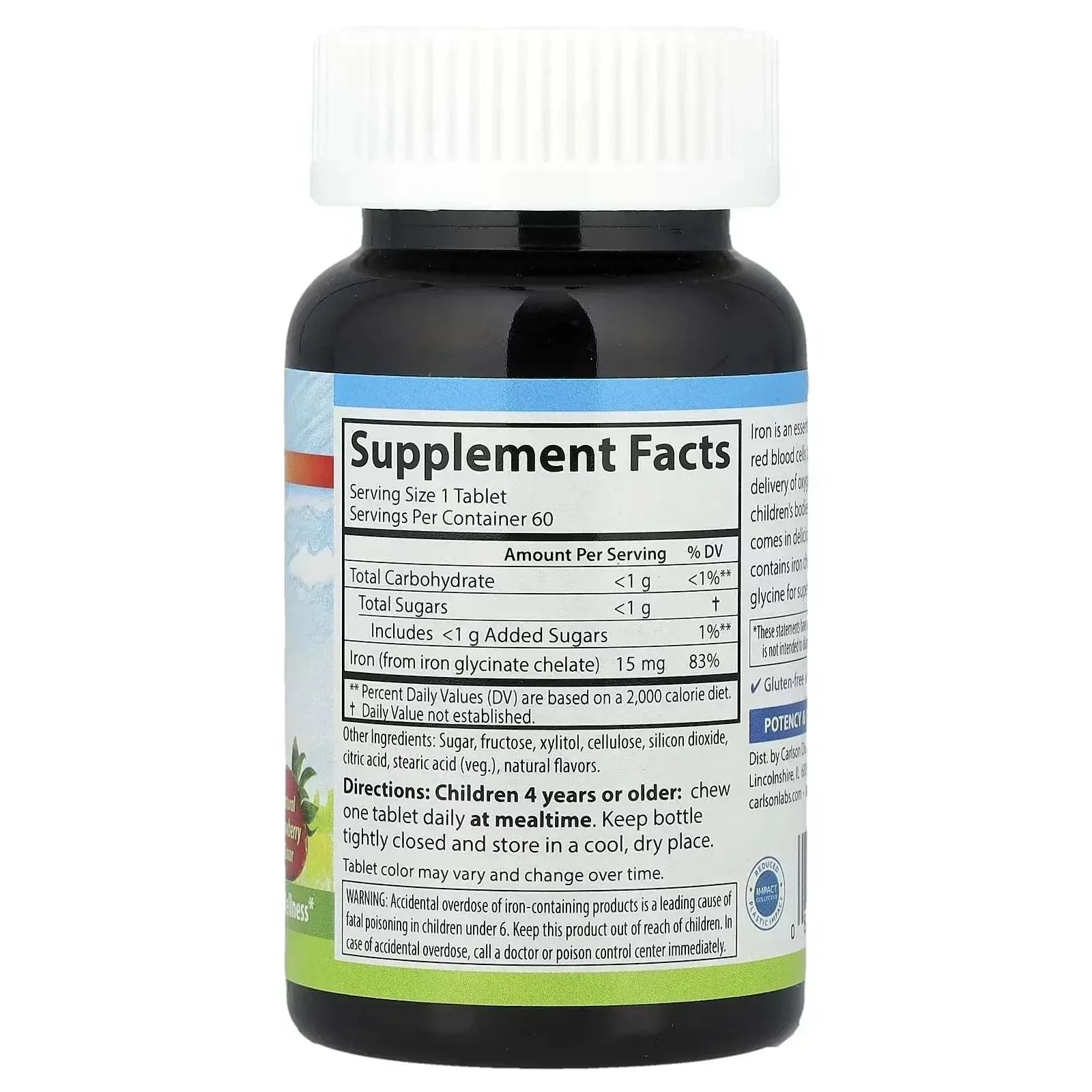 Carlson Kids’ Chewable Iron – Natural Strawberry, 15 mg, 60 Tablets - Mumzar