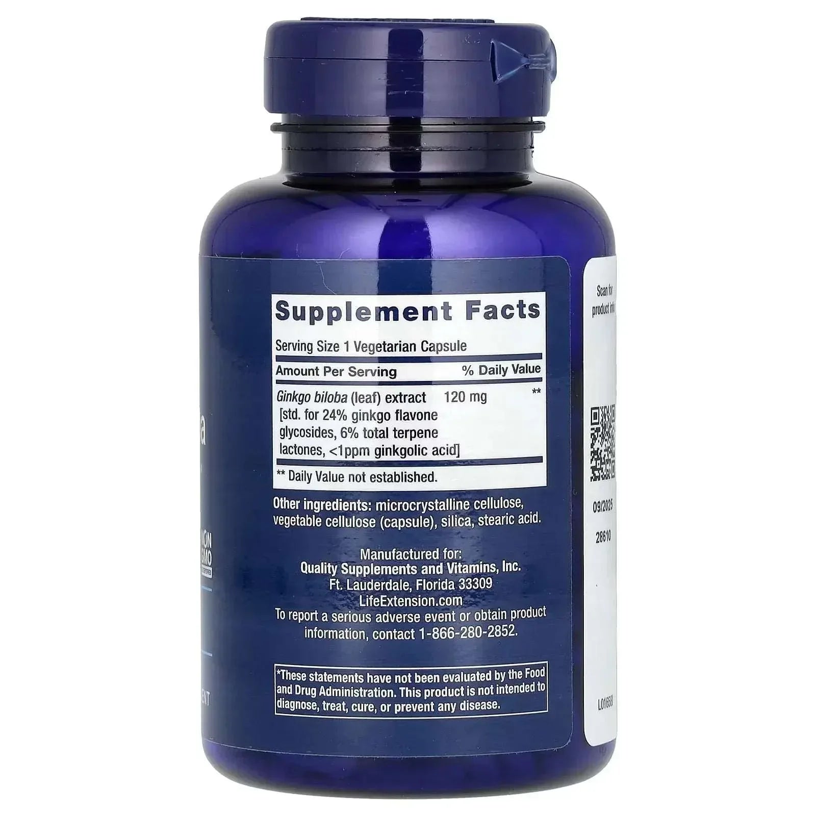 Life Extension Ginkgo Biloba – Certified Extract, 120 mg, 365 Vegetarian Capsules - Mumzar