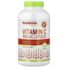 Vitamin C 1000 mg capsules supplement bottle with green cap and red label front