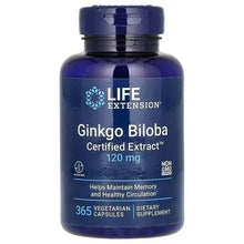 Life Extension Ginkgo Biloba supplement bottle, 120 mg, 365 vegetarian capsules