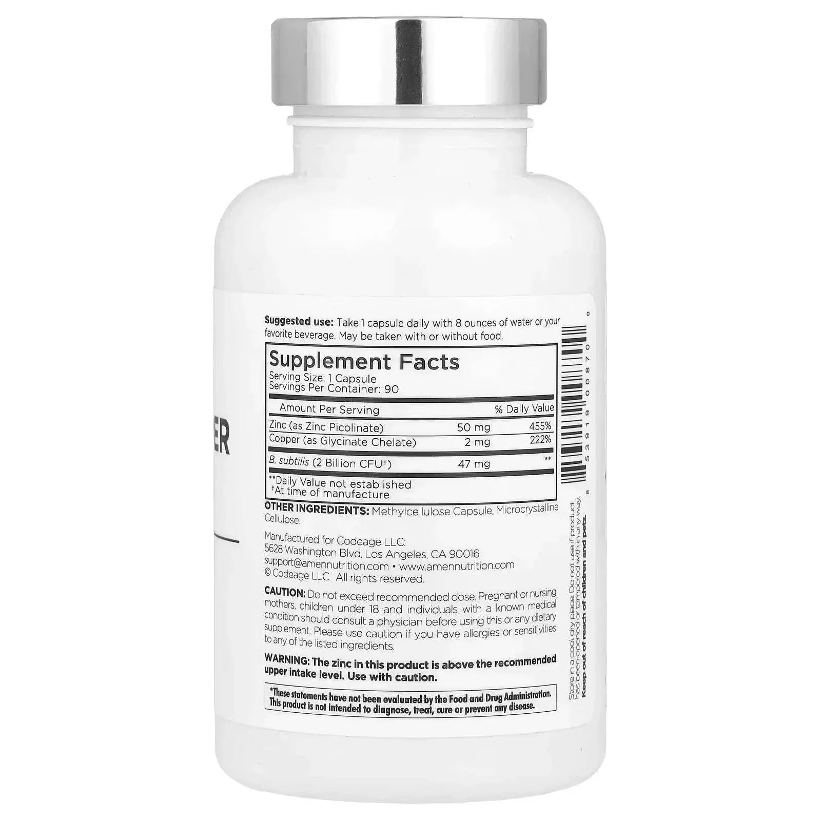 Codeage, Amen, Zinc/Copper + Probiotics, 90 Vegetable Capsules - Mumzar