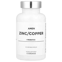 Amen zinc/copper probiotics dietary supplement bottle, 90 vegetable capsules