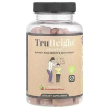 Growth gummy multivitamin bottle, watermelon flavor, front label with 5+