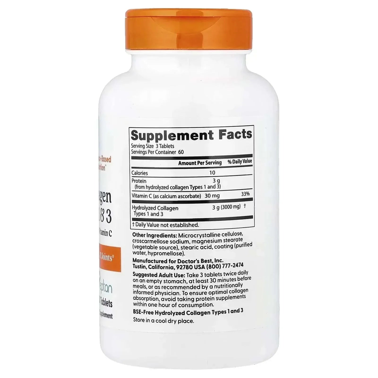 Doctor's Best, Collagen Types 1 and 3 with Peptan and Vitamin C, 180 Tablets - Mumzar