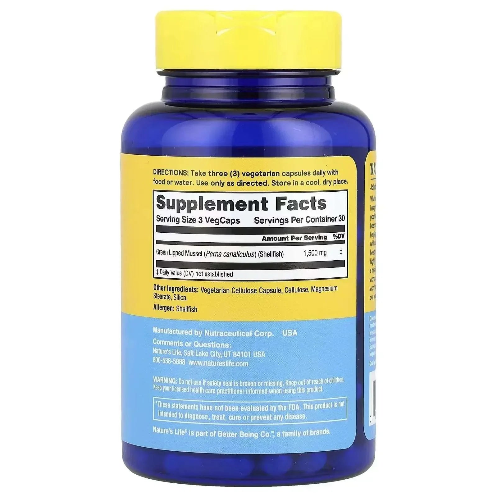 Nature's Life Green Lipped Mussel – 90 Capsules, 500 mg Each - Mumzar