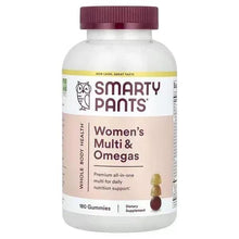 Women's Multi & Omegas gummies bottle with burgundy cap, front label
