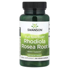 Herbal supplement bottle with black cap, label reads Rhodiola rosea root 400 mg