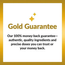 Gold Guarantee money-back card with quality ingredients and precise doses