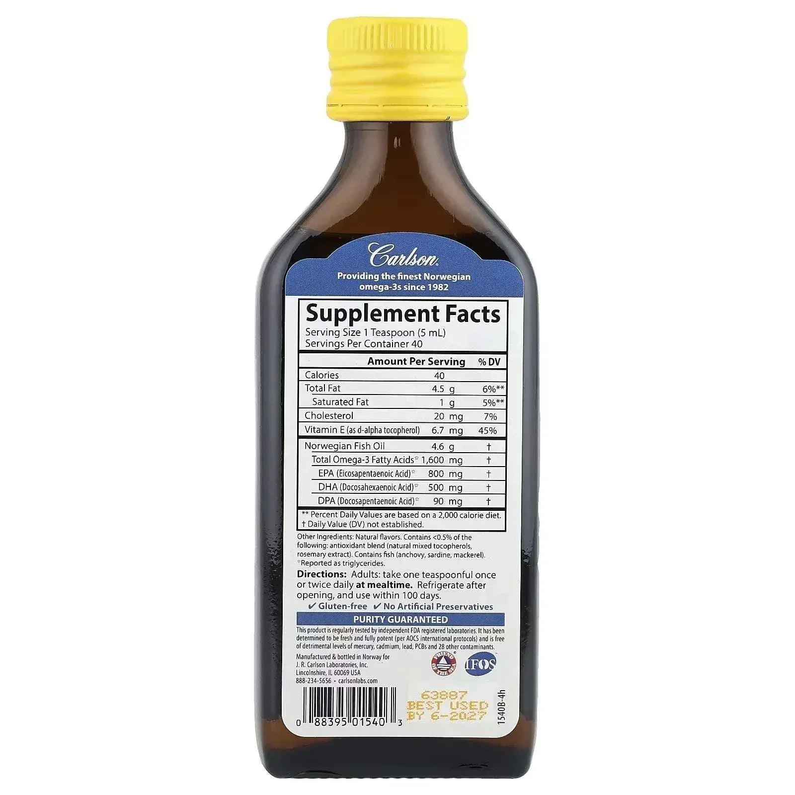 Carlson, Norwegian, The Very Finest Fish Oil, Natural Lemon, 6.7 fl oz (200 ml) - Mumzar