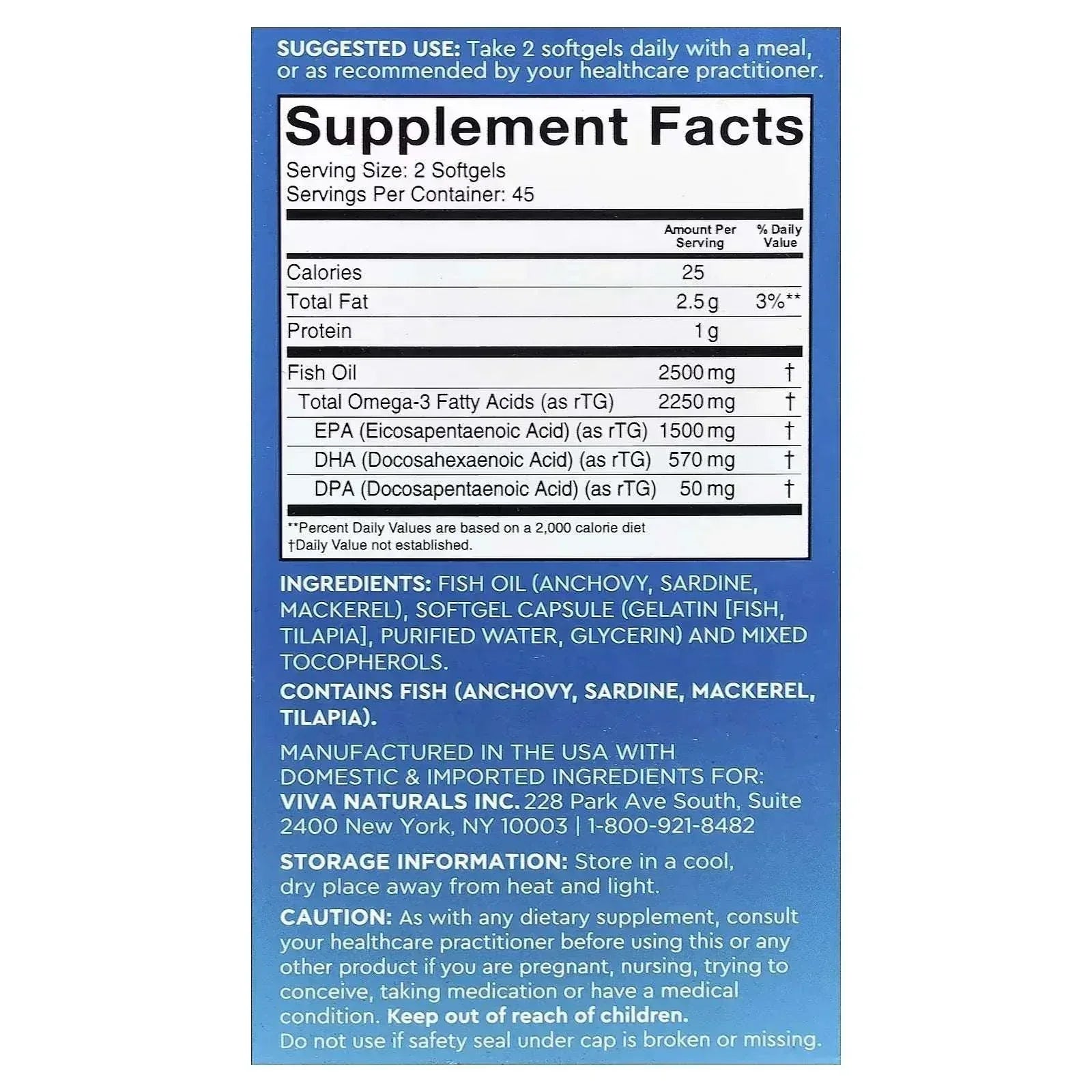 Viva Naturals Omega-3 Fish Oil – Triple Strength 2,500 mg, 90 Softgels - Mumzar