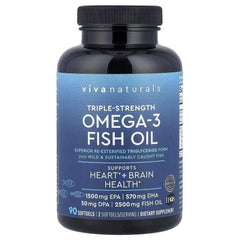 Viva Naturals Omega-3 Fish Oil – Triple Strength 2,500 mg, 90 Softgels - Mumzar