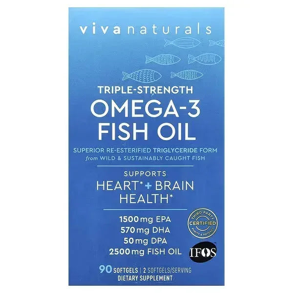 Viva Naturals Omega-3 Fish Oil – Triple Strength 2,500 mg, 90 Softgels - Mumzar