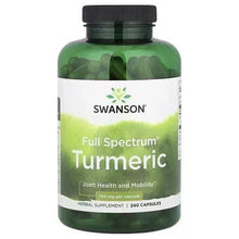 Turmeric supplement bottle with Full Spectrum label, 240 capsules, 720 mg each