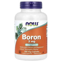 NOW Foods Boron 3 mg supplement bottle with 250 veg capsules label
