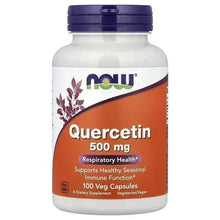 Quercetin 500 mg supplement bottle with purple cap and orange front label