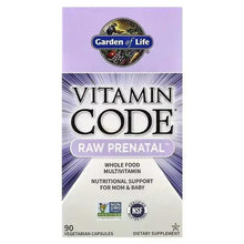 Vitamin Code Raw Prenatal supplement bottle front label with Garden of Life logo