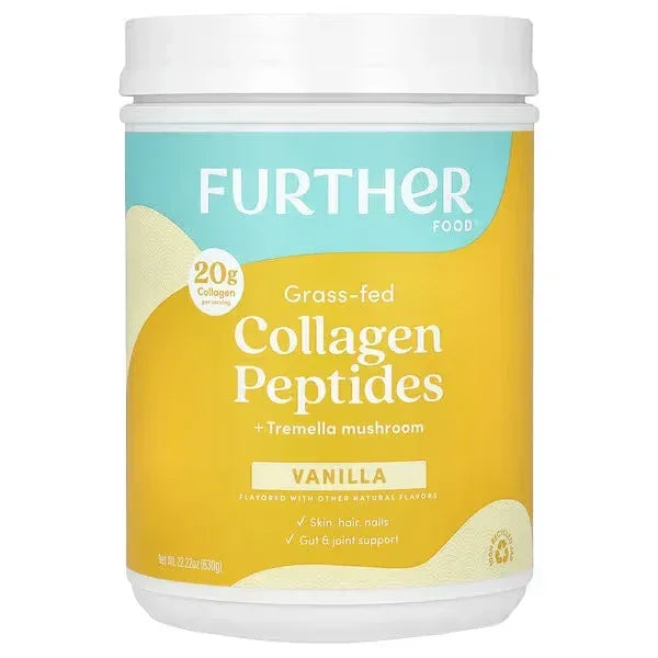 Further Food Grass-Fed Collagen Peptides + Tremella Mushroom – Vanilla, 22.22 oz (630 g) - Mumzar
