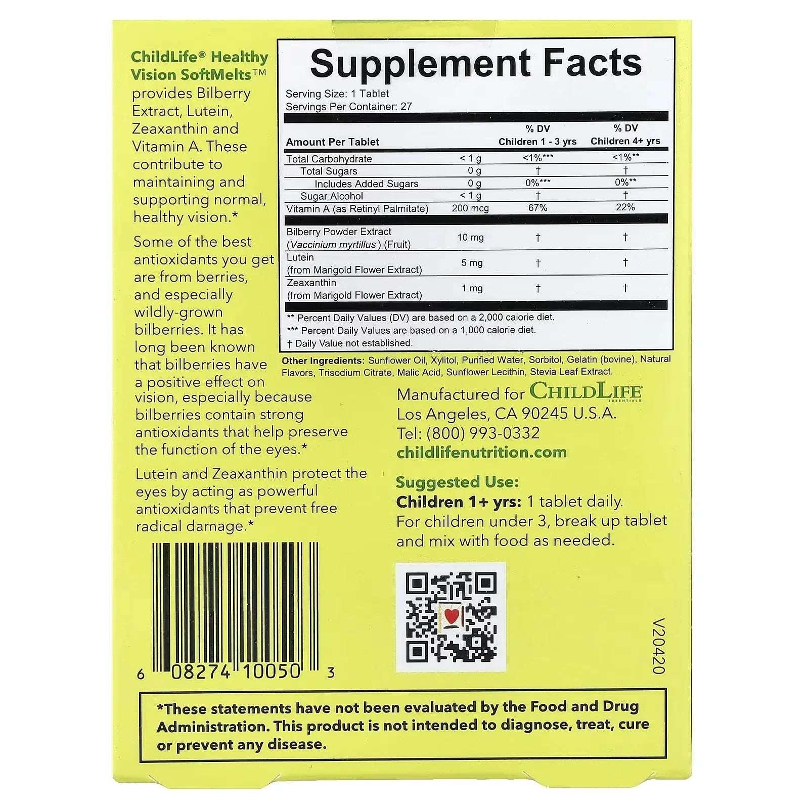 ChildLife Essentials, Healthy Vision SoftMelts™, Natural Berry, 27 Tablets - Mumzar