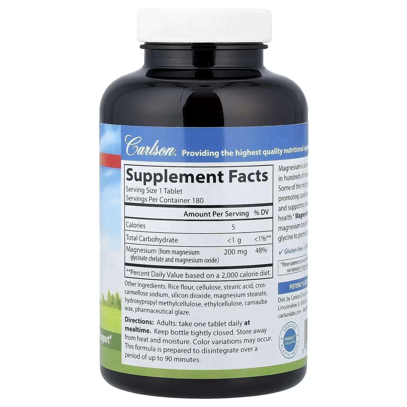 Carlson, Magnesium Glycinate, 200 mg, 180 Tablets - Mumzar