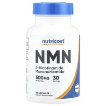 Nutricost NMN 500mg capsule supplement bottle with blue cap
