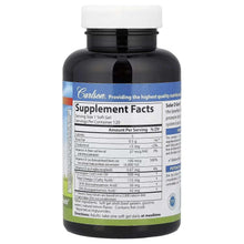 Supplement facts panel on vitamin D3 + omega-3 soft gel bottle; 1 soft gel serving