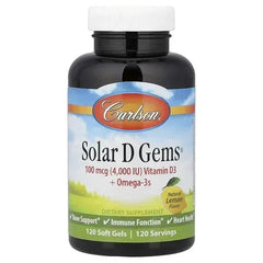Carlson, Solar D Gems®, Vitamin D3 + Omega-3s, Natural Lemon, 120 Soft Gels - Mumzar