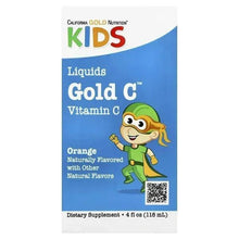 Kids Liquid Gold C vitamin C supplement box front, orange flavor, 4 fl oz