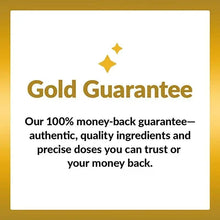 Gold Guarantee card for money-back promise, quality ingredients and precise doses