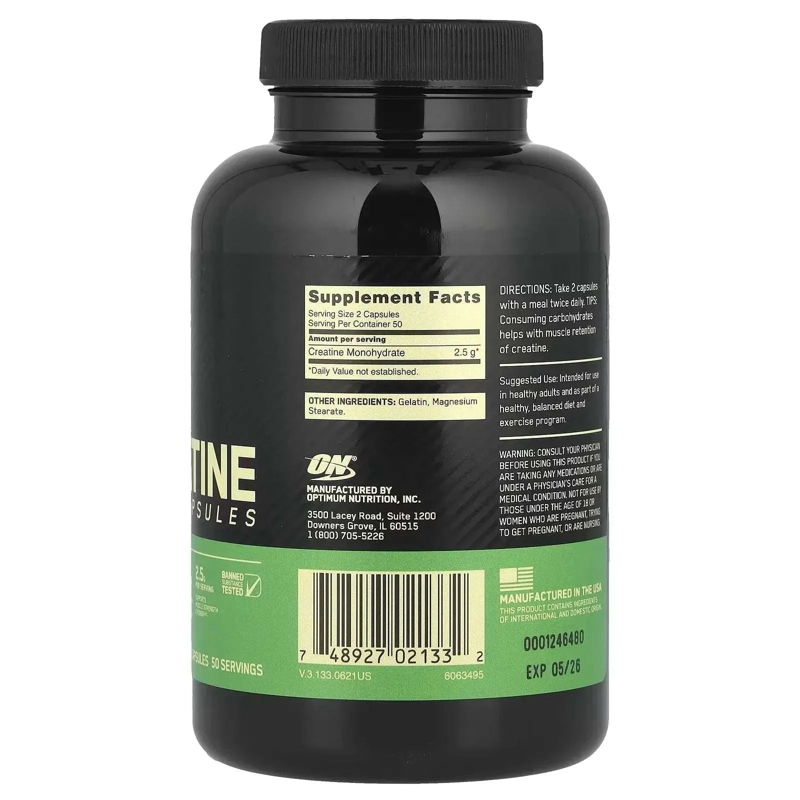 Optimum Nutrition, Micronised Creatine Capsules, 100 Capsules (1.25 g per Capsule) - Mumzar