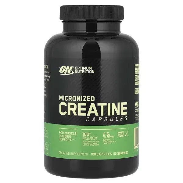 Optimum Nutrition, Micronised Creatine Capsules, 100 Capsules (1.25 g per Capsule) - Mumzar