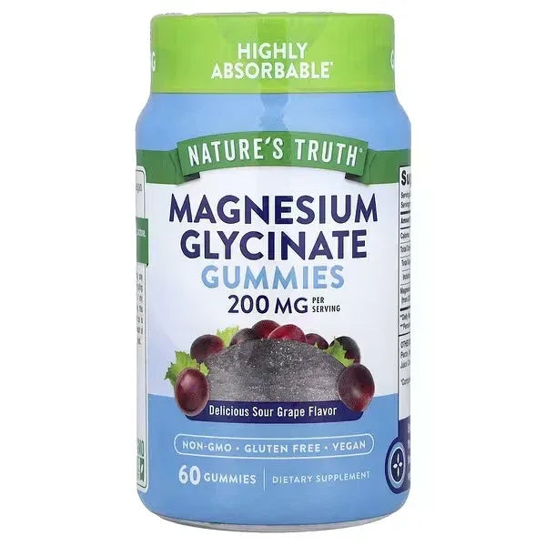 Nature's Truth, Magnesium Glycinate Gummies, Delicious Sour Grape, 60 Gummies - Mumzar
