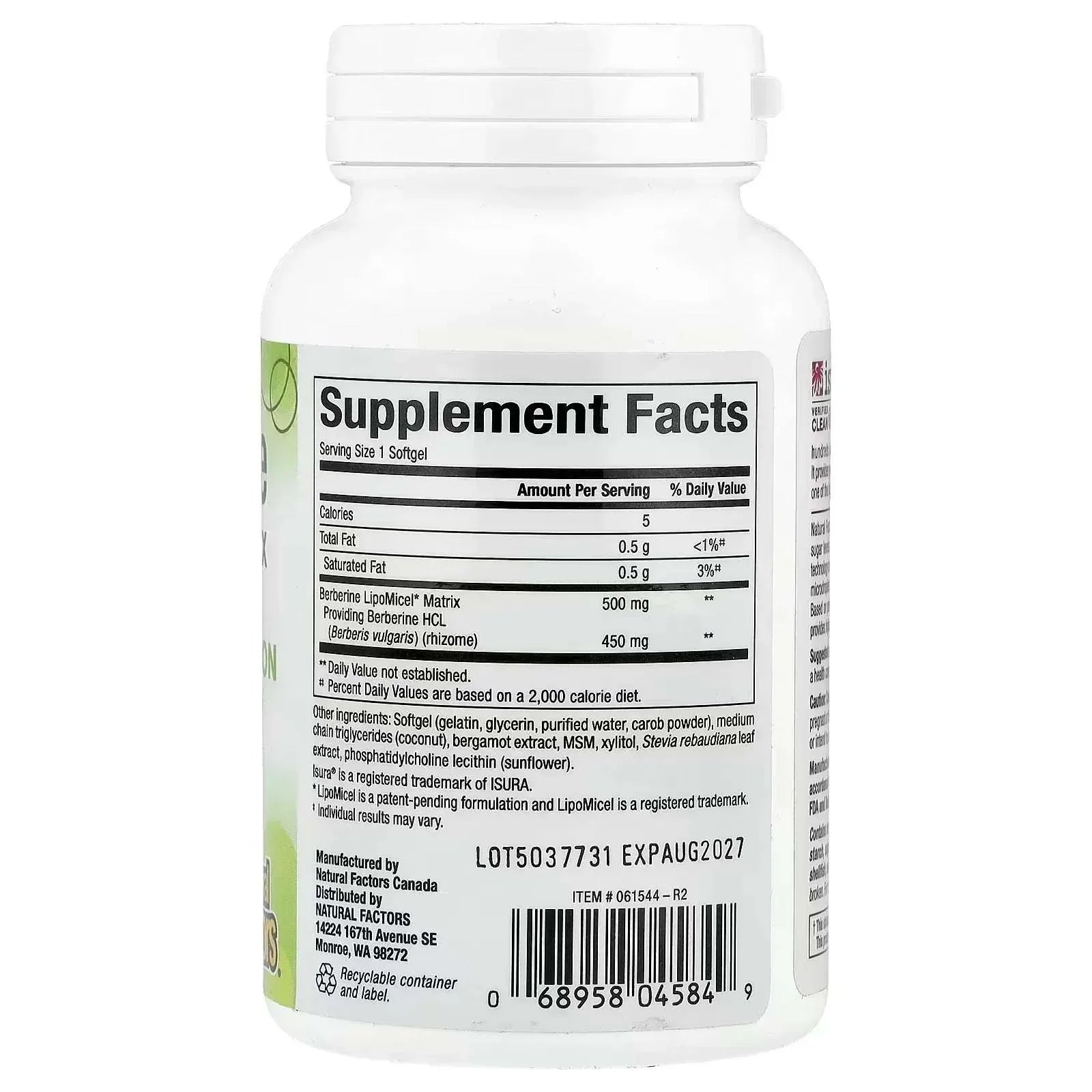 Natural Factors, Berberine LipoMicel Matrix, 60 Liquid Softgels - Mumzar