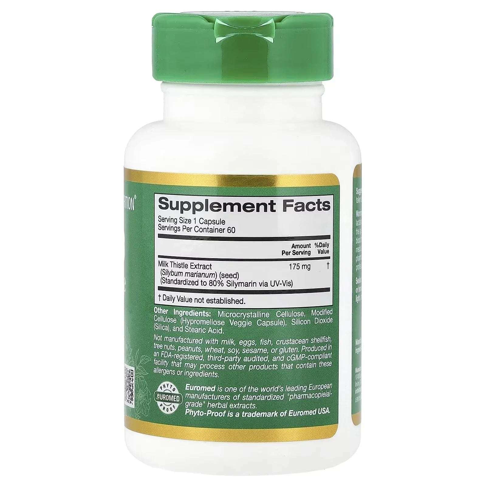 California Gold Nutrition EuroHerbs Milk Thistle Extract – 175 mg, 60 Veggie Capsules - Mumzar