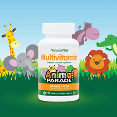 NaturesPlus, Animal Parade®, Multivitamin Children's Chewable Supplement, Orange, 180 Animal-Shaped Tablets - Mumzar