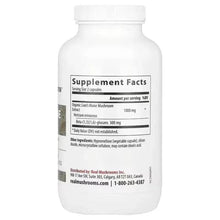 Real Mushrooms Lion's Mane supplement capsules bottle, back Supplement Facts label
