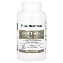 Real Mushrooms Lion's Mane supplement capsules bottle, 300 count