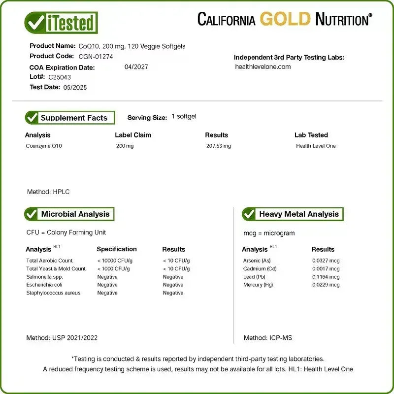 California Gold Nutrition, CoQ10, 200 mg, 120 Veggie Softgels - Mumzar