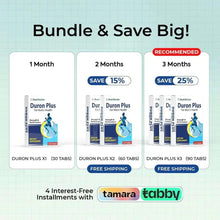 Duron Plus supplement boxes bundle, showing 30, 60, and 90 tablet counts